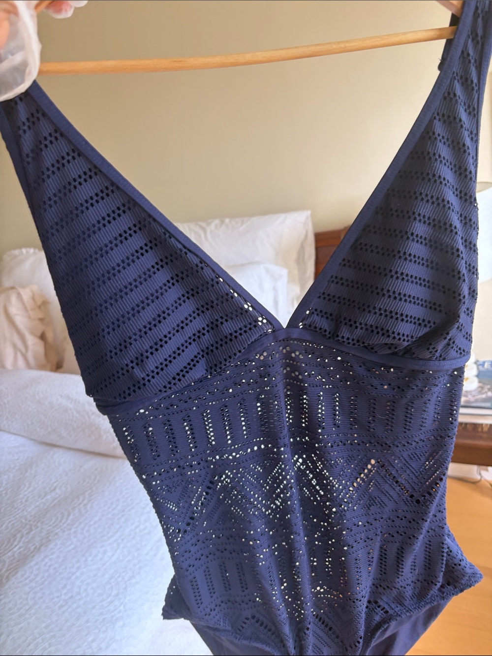 Anne Cole Navy Blue Crochet One-Piece Swimsuit with Eyelet Knit